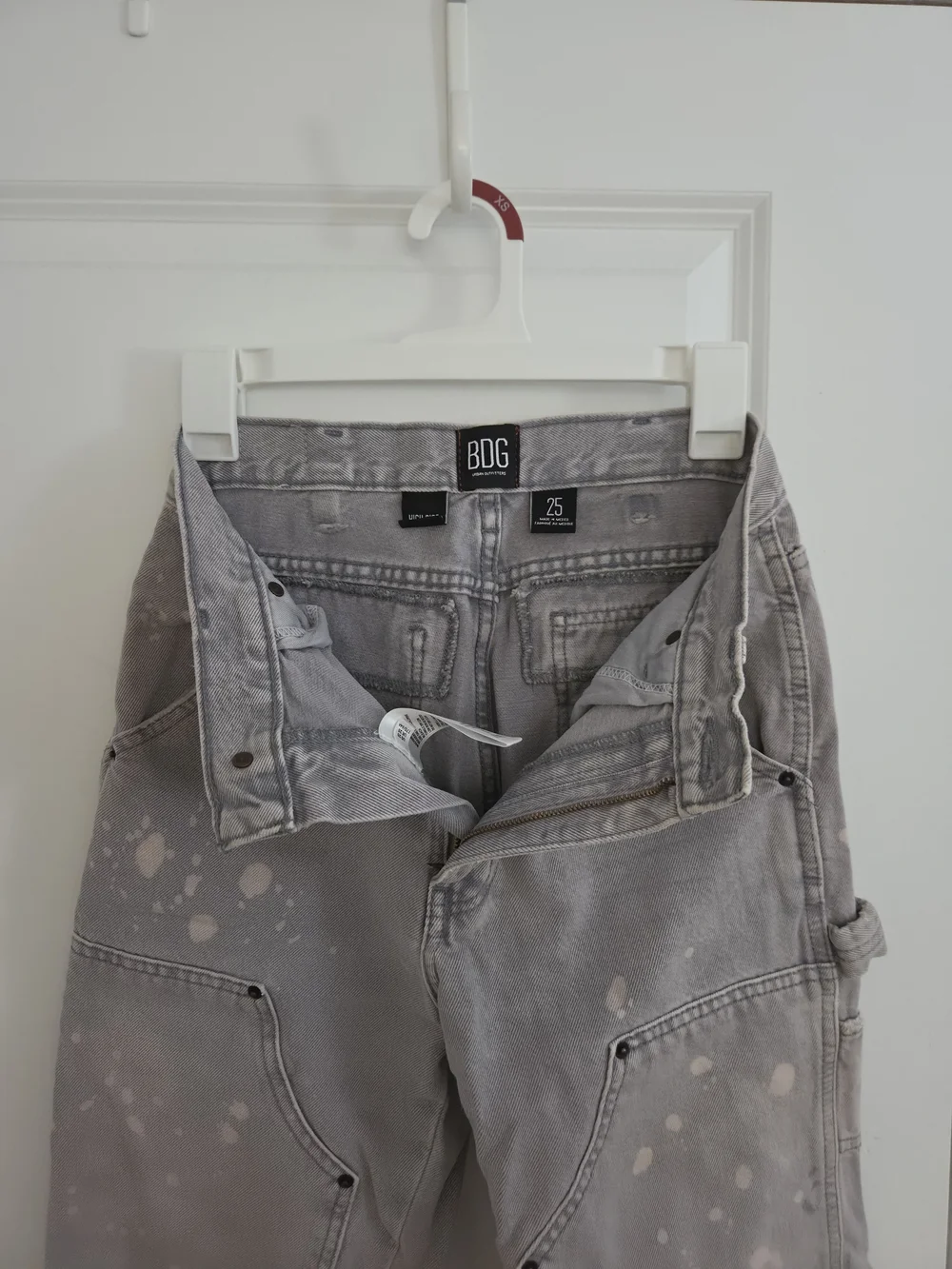 BDG Light Gray Straight-Leg Utility Jeans with Paint-Splatter